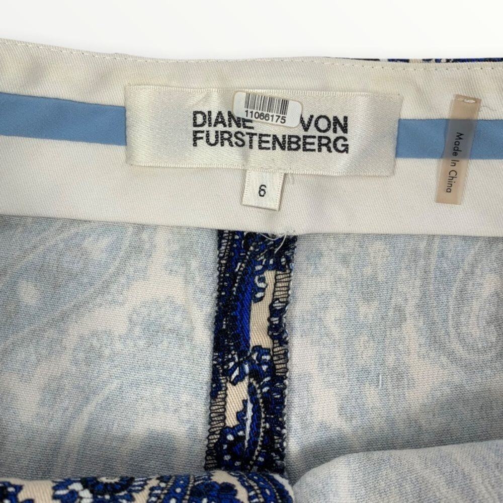 Diane Von Furstenberg Navy Blue Paisley Skinny Trouser Pants Size 6 - Picture 5 of 10